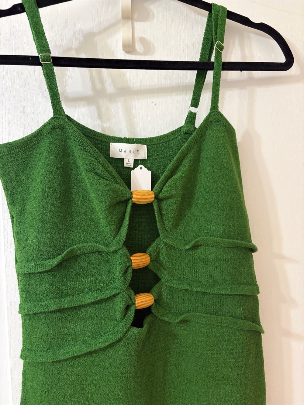 Green Knit Midi Dress with Front Wooden Buttons - Picture 2 of 3